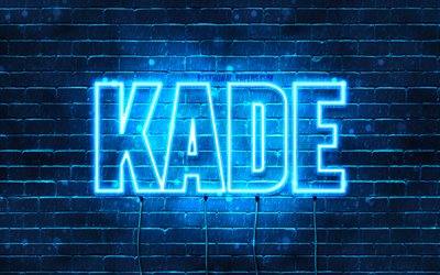 Kade, 4k, les papiers peints avec les noms, le texte horizontal, Kade nom, bleu n&#233;on, photo avec Kade nom
