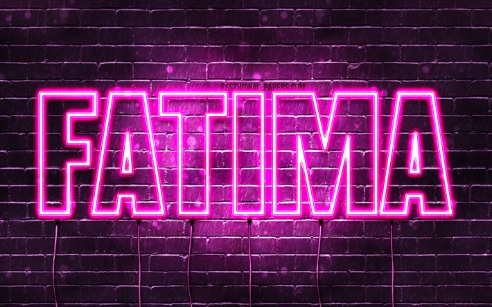Fatima, 4k, wallpapers with names, female names, Fatima name, purple neon lights, horizontal text, picture with Fatima name