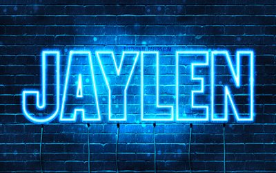 Jaylen, 4k, adları Jaylen adı ile, yatay metin, Jaylen adı, mavi neon ışıkları, resimli duvar kağıtları