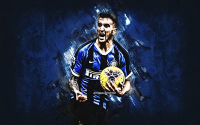 Matias Vecino, FC Internazionale, Uruguaylı futbolcu, portre, mavi taş, arka plan, Serie, İtalya, futbol, Inter Milan