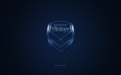 Melbourne Victory FC, Avustralyalı Futbol Kul&#252;b&#252;, Lig, елтый синий logo, синий karbon fiber arka plan, futbol, Melbourne, Avustralya, Melbourne Victory FC logosu