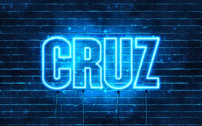 Cruz, 4k, adları Cruz adıyla, yatay metin, Cruz adı, mavi neon ışıkları, resimli duvar kağıtları