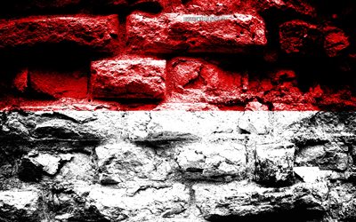 M&#244;naco bandeira, grunge textura de tijolos, Bandeira de M&#244;naco, bandeira na parede de tijolos, M&#244;naco, Europa, bandeiras de pa&#237;ses europeus