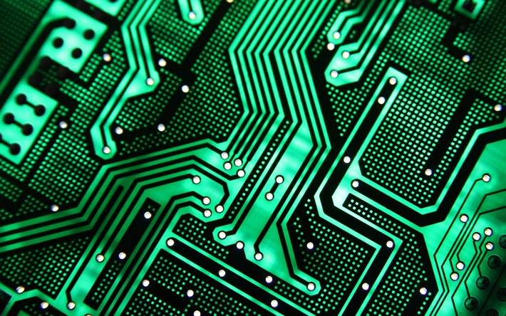 Download wallpapers green circuit board texture, technology, chip