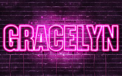 Gracelyn, 4k, wallpapers with names, female names, Gracelyn name, purple neon lights, horizontal text, picture with Gracelyn name