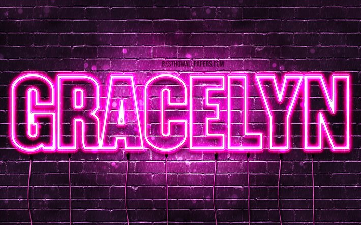 Gracelyn, 4k, pap&#233;is de parede com os nomes de, nomes femininos, Gracelyn nome, roxo luzes de neon, texto horizontal, imagem com Gracelyn nome