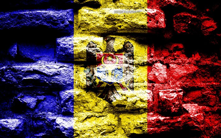 Moldavia bandera, grunge textura de ladrillo, la Bandera de Moldavia, de la bandera en la pared de ladrillo, Moldavia, Europa, las banderas de los pa&#237;ses europeos