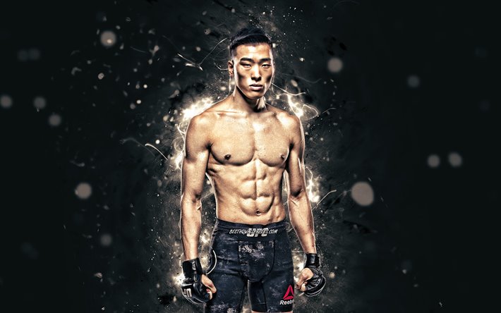 Seungwoo Choi, 4k, branco luzes de neon, Sul-coreano combatentes, MMA, UFC, Artes marciais mistas, Seungwoo Choi 4K, Lutadores do UFC, Lutadores de MMA