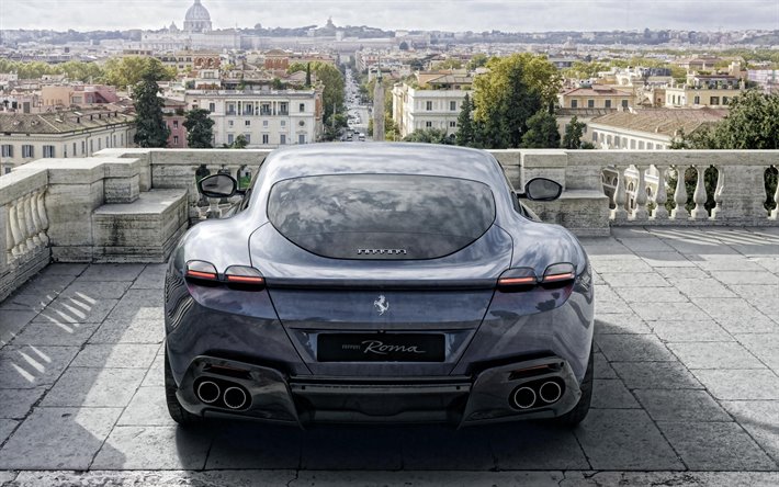 2020, Ferrari, Roma, dikiz, dış, yeni otomobil, yeni gri, İtalyan spor araba
