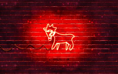Cabra letrero de ne&#243;n, 4k, zodiaco chino, rojo brickwall, Cabra del zodiaco, de los animales, signos, calendario Chino, creativo, Cabra signo del zodiaco, Signos del Zodiaco Chino, la Cabra