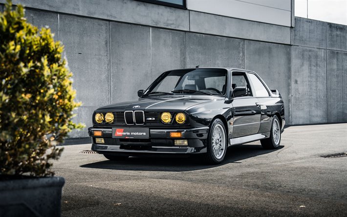 BMW M3 E30, noir coup&#233; sport, r&#233;tro des voitures de sport, tuning M3, noir M3, BMW