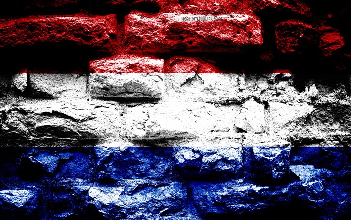 Alankomaat lippu, grunge tiili rakenne, Lippu Alankomaat, lippu tiili sein&#228;&#228;n, Alankomaat, Euroopassa, liput euroopan maiden