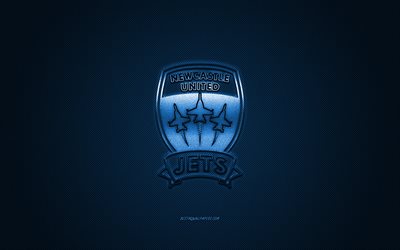 newcastle jets fc, australian football club, a-liga, blue-logo, blau-carbon-faser-hintergrund, fu&#223;ball, newcastle, australien, newcastle jets fc-logo