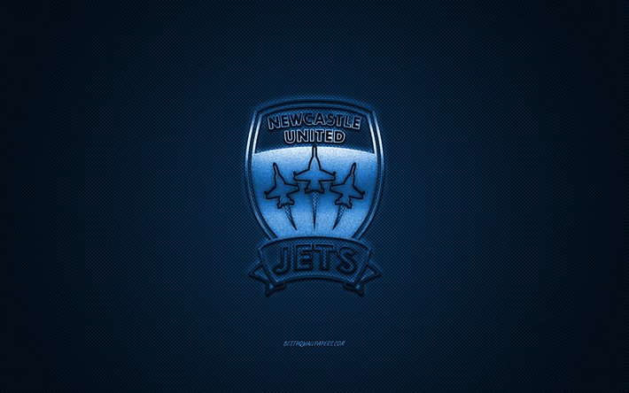 Newcastle Jets FC, Australia club de f&#250;tbol de la a-League, logo azul, azul de fibra de carbono de fondo, de f&#250;tbol, de Newcastle, Australia, Newcastle Jets FC logo