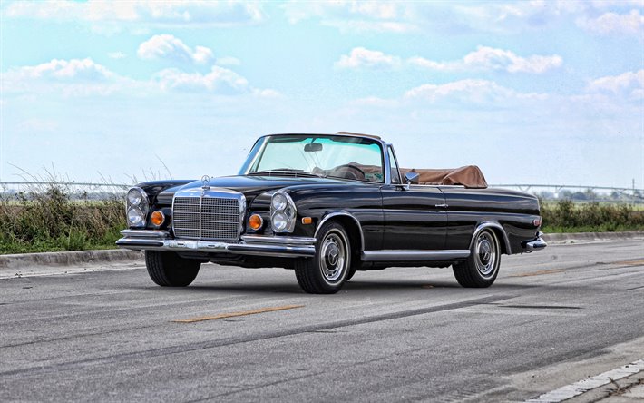 Mercedes-Benz 280 SE Cabriolet, 4k, W111, 1971 coches, coches retro, negro cabriolet, 1971 Mercedes-Benz 280, coches alemanes, Mercedes