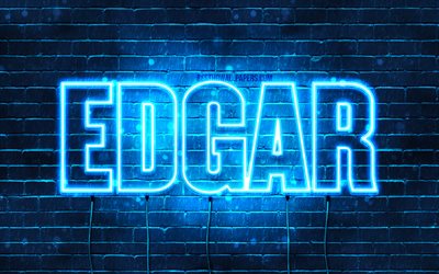 Edgar, 4k, tapeter med namn, &#246;vergripande text, Edgar namn, bl&#229;tt neonljus, bild med Edgar namn