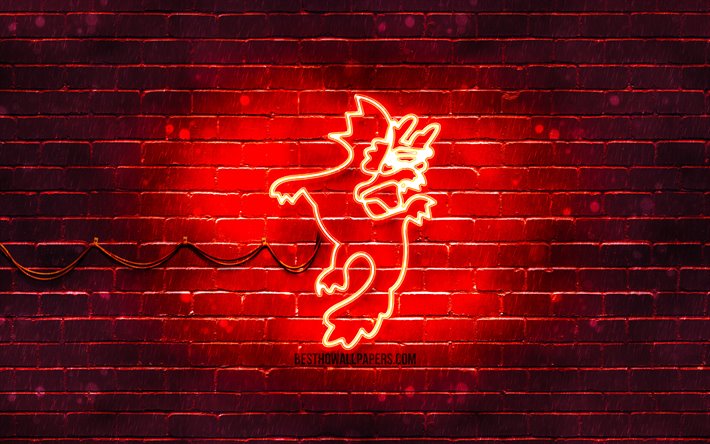 El Drag&#243;n letrero de ne&#243;n, 4k, zodiaco chino, rojo brickwall, Drag&#243;n del zodiaco, de los animales, signos, calendario Chino, creativo, Dragon signo del zodiaco, Signos del Zodiaco Chino, Drag&#243;n
