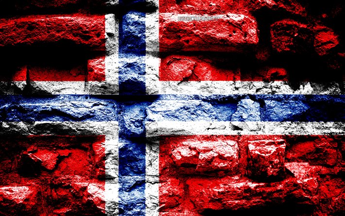 La norv&#232;ge drapeau grunge texture de brique, le Drapeau de la Norv&#232;ge, drapeau sur le mur de brique, la Norv&#232;ge, l&#39;Europe, les drapeaux des pays europ&#233;ens