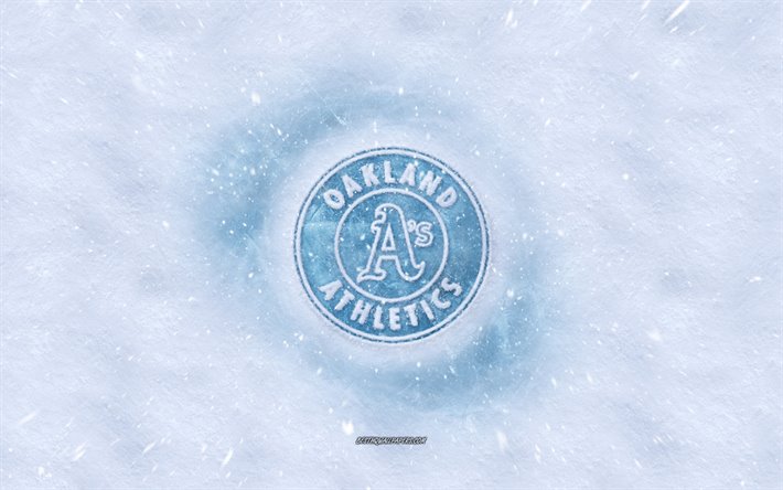 Los atl&#233;ticos de Oakland logotipo, American club de b&#233;isbol de invierno conceptos, MLB, los atl&#233;ticos de Oakland logotipo de hielo, nieve textura, de Oakland, California, estados UNIDOS, nieve de fondo, los atl&#233;ticos de Oakland, el b&#