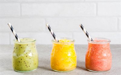 kiwi smoothie, smoothie oranges, smoothie &#224; la mangue, yaourt aux fruits, smoothie vert, de la nourriture saine, des smoothies