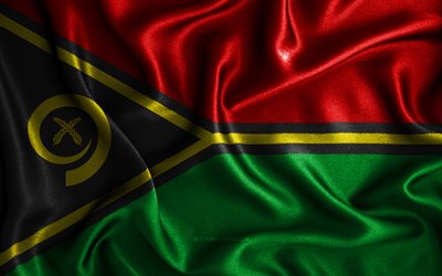 Vanuatu flag, 4k, silk wavy flags, Oceanian countries, national symbols, Flag of Vanuatu, fabric flags, 3D art, Vanuatu, Oceania, Vanuatu 3D flag