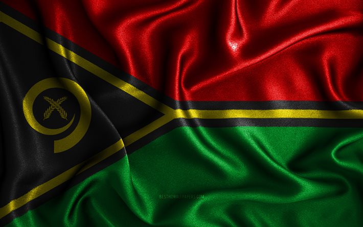 Vanuatun lippu, 4k, silkki aaltoilevat liput, Oseanian maat, kansalliset symbolit, kangasliput, 3D-taide, Vanuatu, Oseania, Vanuatu 3D-lippu