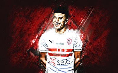Mohamed Abdelghani, Zamalek SC, egyptian footballer, portrait, red stone background, Egyptian Premier League, Zamalek