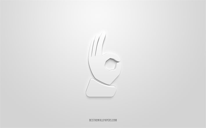 Ok 3d icon, white background, 3d symbols, Ok hand, Hand signs icons, 3d icons, Ok sign, Hand signs 3d icons