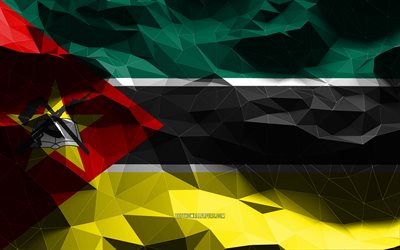 4k, Mozambican flag, low poly art, African countries, national symbols, Flag of Mozambique, 3D flags, Mozambique, Africa, Mozambique 3D flag, Mozambique flag