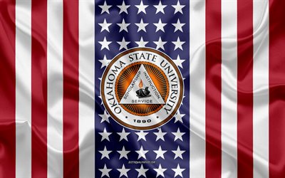 Oklahoma State University-Stillwater Emblem, American Flag, Oklahoma State University-Stillwater logo, Stillwater, Oklahoma, USA, Oklahoma State University-Stillwater