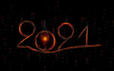 2021 Ano Novo, linhas de fogo, 2021 Fogo Fundo, 2021 conceitos, Feliz Ano Novo 2021, Fundo preto