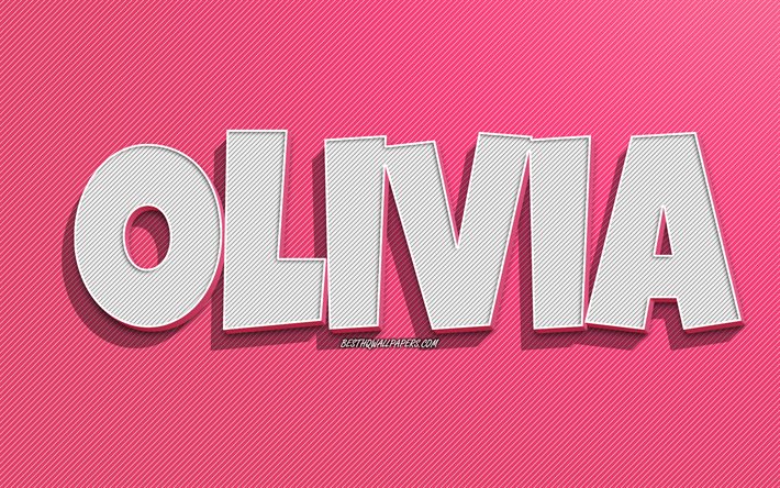 Olivia, fond de lignes roses, fonds d&#39;&#233;cran avec noms, nom Olivia, noms f&#233;minins, carte de voeux Olivia, dessin au trait, photo avec nom Olivia