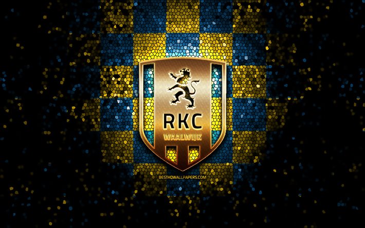Waalwijk FC, logo glitter, Eredivisie, sfondo blu giallo a scacchi, calcio, squadra di calcio olandese, logo Waalwijk, arte del mosaico, RKC Waalwijk