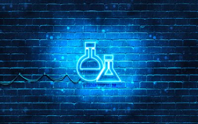 Chemistry neon icon, 4k, blue background, neon symbols, Chemistry, neon icons, Chemistry sign, education signs, Chemistry icon, education icons