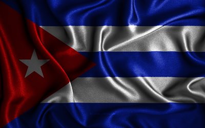 Bandiera cubana, 4k, bandiere ondulate di seta, paesi nordamericani, simboli nazionali, bandiera di Cuba, bandiere in tessuto, arte 3D, Cuba, Nord America, bandiera 3D di Cuba