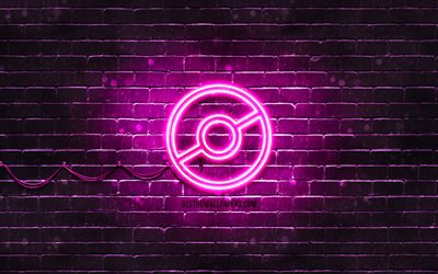 Logotipo do Pok&#233;mon Go roxo, 4k, parede de tijolos roxos, logotipo do Pok&#233;mon Go, marcas de jogos, logotipo do Pok&#233;mon Go neon, Pok&#233;mon Go