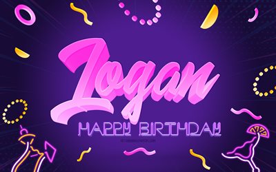 Happy Birthday Logan, 4k, Purple Party Background, Logan, creative art, Happy Logan birthday, Logan name, Logan Birthday, Birthday Party Background