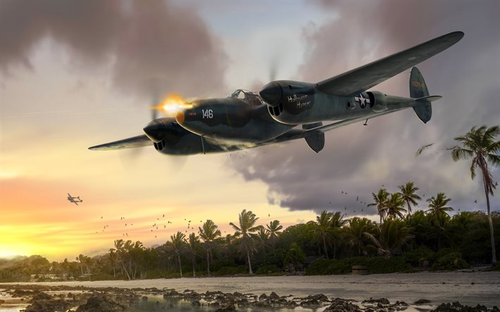 Lockheed P-38 Lightning, bombardiere americano, seconda guerra mondiale, P-38J, USAF, aerei della seconda guerra mondiale, aerei da combattimento