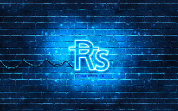 Pakistani rupee neon icon, 4k, blue background, currency, neon symbols, Pakistani rupee, neon icons, Pakistani rupee sign, currency signs, Pakistani rupee icon, currency icons
