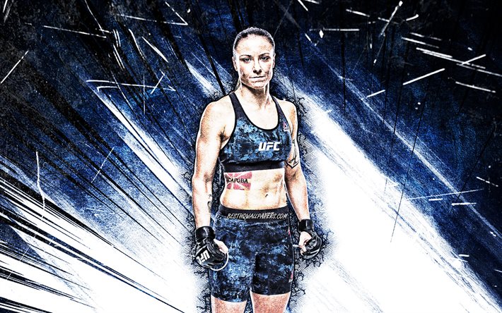 4k, Nina Ansaroff, grunge art, american fighters, MMA, UFC, female fighters, blue abstract rays, Mixed martial arts, Nina Ansaroff 4K, UFC fighters, MMA fighters