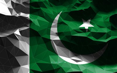 4k, Pakistanin lippu, matala poly art, Aasian maat, kansalliset symbolit, 3D-liput, Pakistan, Aasia, Pakistan 3D flag