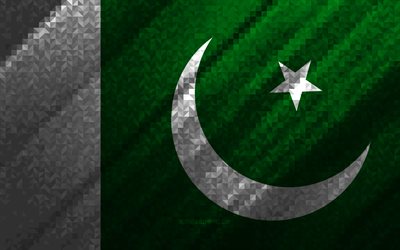 Drapeau du Pakistan, abstraction multicolore, drapeau mosa&#239;que du Pakistan, Pakistan, art de la mosa&#239;que, Pakistanflag