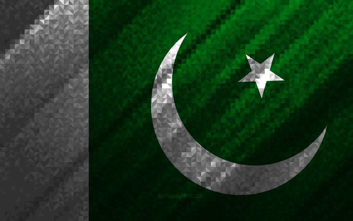 Bandeira do Paquist&#227;o, abstra&#231;&#227;o multicolorida, bandeira em mosaico do Paquist&#227;o, Paquist&#227;o, arte em mosaico, Pakistanflag