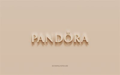 Pandora-logo, ruskea kipsi-tausta, Pandora 3d-logo, tuotemerkit, Pandora-tunnus, 3d-taide, Pandora