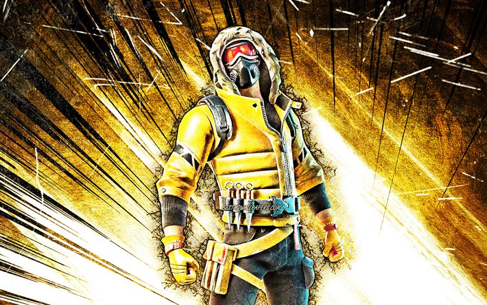 4k, Caution Skin, grunge art, Fortnite Battle Royale, yellow abstract rays, Fortnite characters, Caution, Fortnite, Caution Fortnite