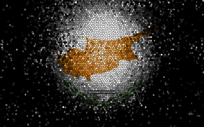 Bandeira de Chipre, arte em mosaico, pa&#237;ses europeus, s&#237;mbolos nacionais, bandeira cipriota, obras de arte, Europa, Chipre