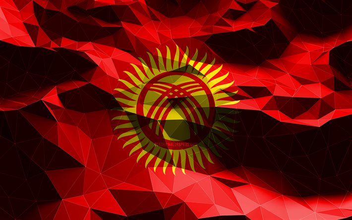 4k, Kyrgyz flag, low poly art, Asian countries, national symbols, Flag of Kyrgyzstan, 3D flags, Kyrgyzstan flag, Kyrgyzstan, Asia, Kyrgyzstan 3D flag