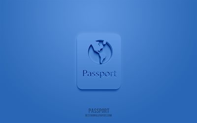 Passin 3d-kuvake, sininen tausta, 3D-symbolit, Passi, Visa-3d-kuvake, 3D-kuvakkeet, Passin merkki, Asiakirjat 3d-kuvakkeet
