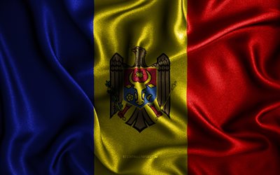 Bandiera moldava, 4k, bandiere ondulate di seta, paesi europei, simboli nazionali, bandiera della Moldova, bandiere in tessuto, bandiera della Moldavia, arte 3D, Moldavia, Europa, bandiera 3D della Moldavia