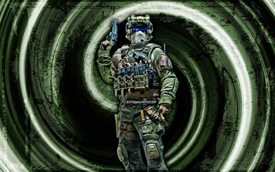 Soldato ST6, 4k, sfondo verde grunge, agente CSGO, Counter-Strike Global Offensive, vortice, Counter-Strike, personaggi CSGO, ST6 Soldier CSGO